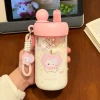 New Year's cute colorful cat plastic water cup, high appearance level for girls, portable large-capacity straw double drinking cup for students Specification image